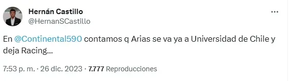 El mensaje del periodista argentino en sus redes sociales.