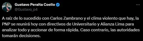 Gustavo Peralta menciona detalles recientes de Liga 1. (Foto: Twitter).