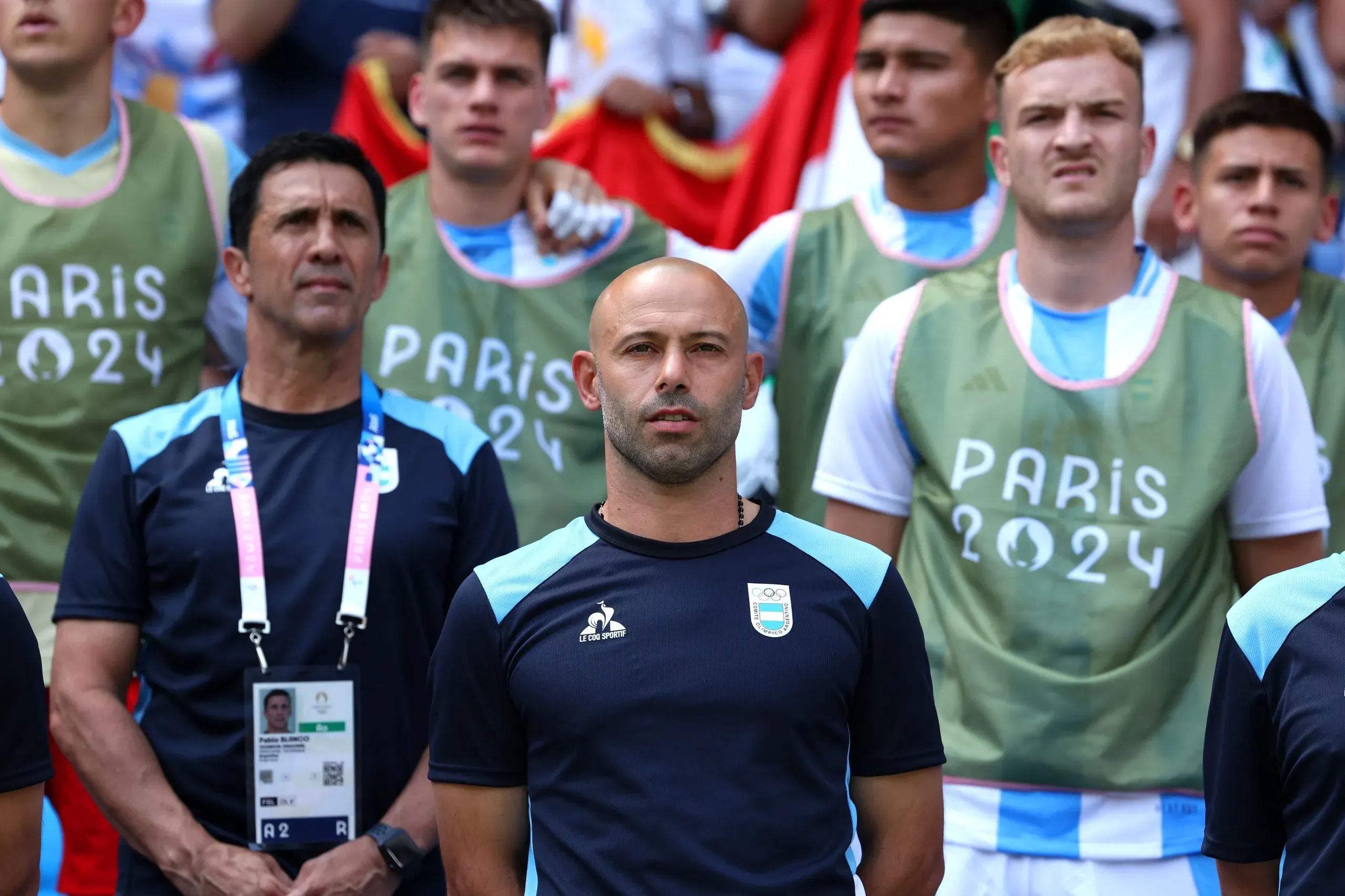 Javier Mascherano, durante el Himno.