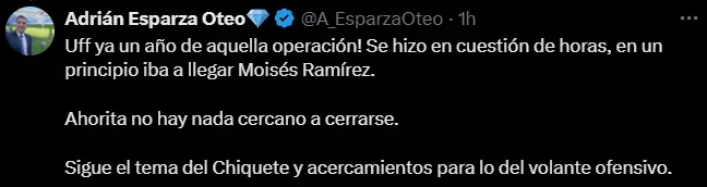 Adrián Esparza confirmó que no hay refuerzos próximos a cerrarse en Cruz Azul. (@A_EsparzaOteo)