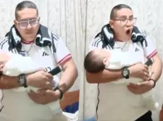 El hermoso festejo de un papá con su bebé en el gol de Colo Colo