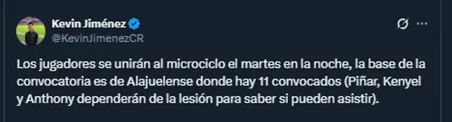 Kevin Jiménez en su cuenta oficial de X