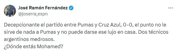La fuerte crítica a Martín Anselmi tras empatar en Cruz Azul (X)