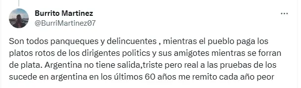 La bronca que expresó el Burrito Martínez en su perfil oficial de “X”.