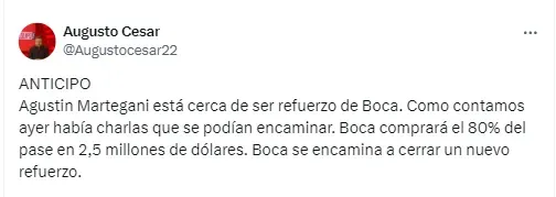 Martegani llegaría desde San Lorenzo.