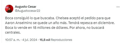 Anselmino será vendido al Chelsea. Se queda un año más.