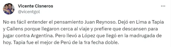 Vicente Cisneros opinando sobre Renato Tapia y Juan Reynoso. | Créditos: Twitter Vicente Cisneros.