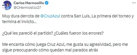 Hermosillo, preocupado por la defensa de Cruz Azul. (@CHermosillo27)