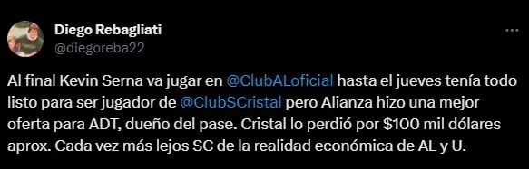 Así se dio a negociación por Kevin Serna. (Foto: Twitter).