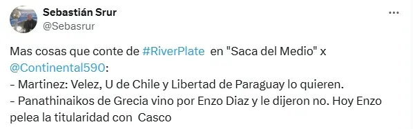 El periodista detalla los equipos que compiten contra la U por el jugador de River.