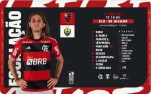 Escalação do Flamengo para o jogo. Foto: Redes Sociais.