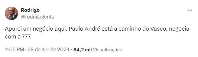 Publicação do jornalista Rodrigo Genta. Foto: rede social X