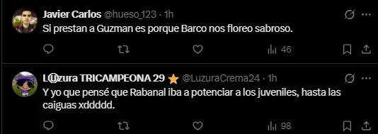 Hinchas molestos con el trabajo de cantera (Foto: X).