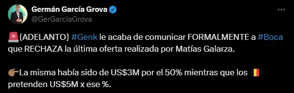 Rechazaron la oferta de Boca por Galarza.