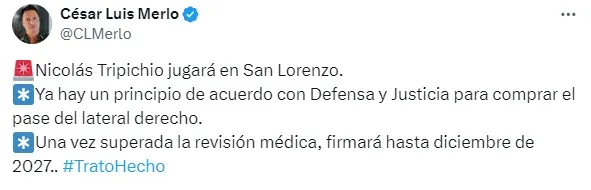 Posteo de César Luis Merlo.