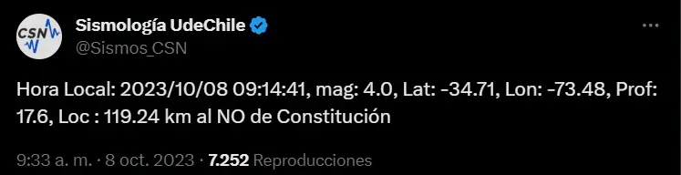 Centro Sismológico Nacional de la Universidad de Chile vía Twitter