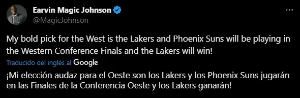 Lakers, candidato de Magic (Foto: X / @MagicJohnson)