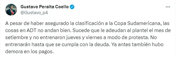 Así informaba el periodista deportivo Gustavo Peralta hace unos días sobre ADT.