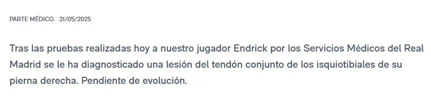 Parte médico Real Madrid (Foto: Real Madrid).