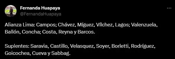 Alianza Lima forma así contra Deportivo Garcilaso. (Foto: Twitter).