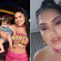 Após Jottapê e Estefany serem criticados por levar filha de cinco meses à Farofa da Gkay, dançarina se pronuncia: 'Não me arrependo'