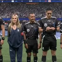 Who was the woman who posed with the referees in the Argentina vs Canada match?