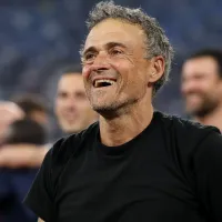 What jersey is Luis Enrique wearing after winning the 2025 UEFA Champions League with PSG?