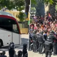 Proyectiles de los hinchas del Barcelona contra el bus del Real Madrid en su llegada a Montjuic
