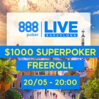 Freeroll SuperPoker anima 888poker com US$ 1.000 garantidos nesta segunda
