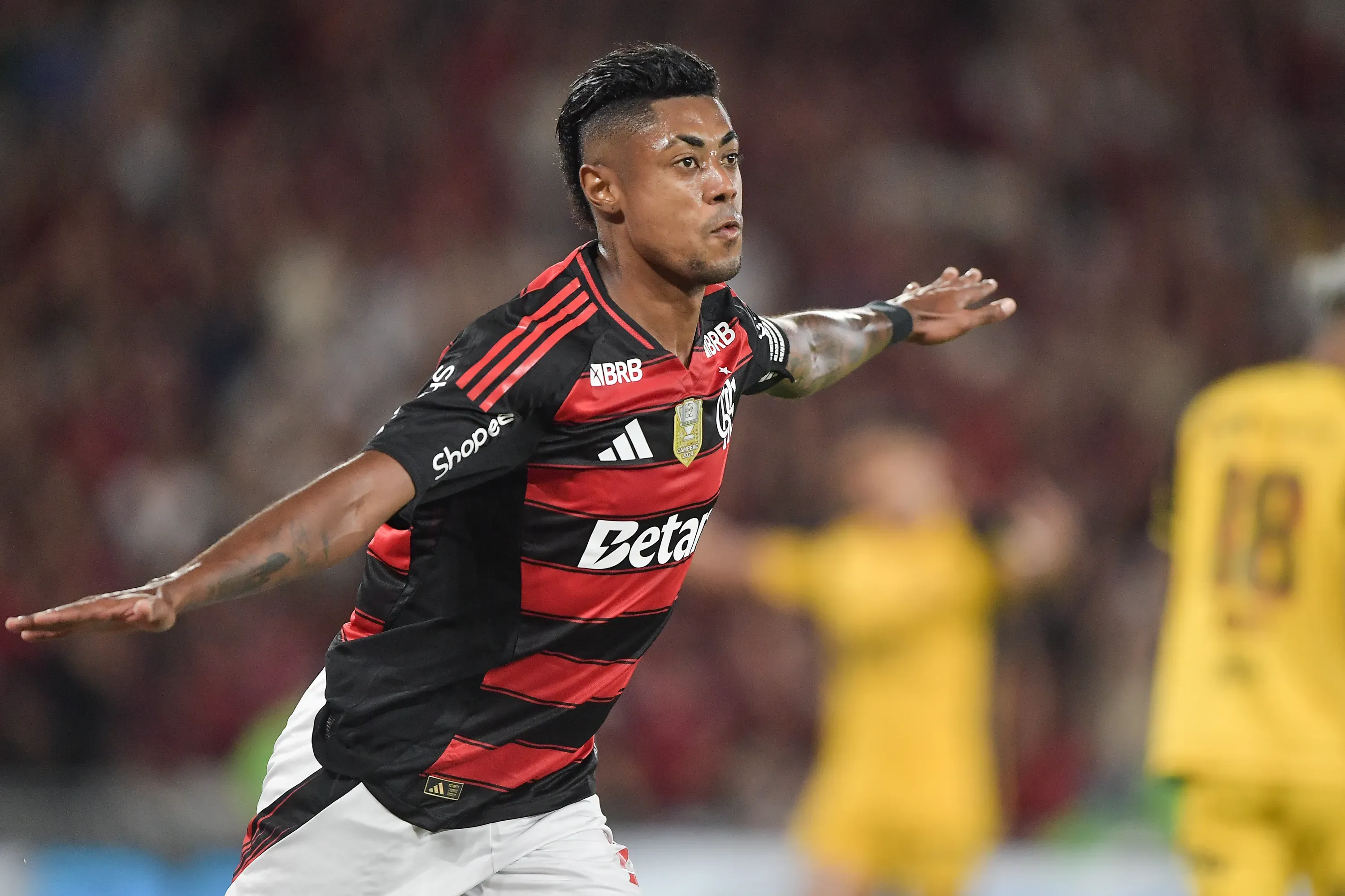 Bruno Henrique jogador do Flamengo comemora seu gol durante partida contra o Sport. Foto: Thiago Ribeiro/AGIF