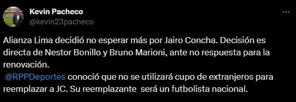 Decisión radical en Alianza Lima sobre Jairo Concha. (Foto: Twitter).