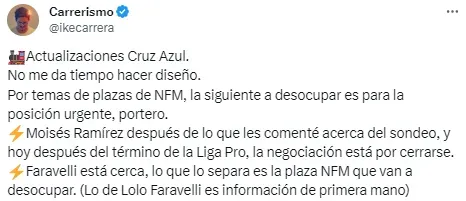 Afirman que Faravelli estaría cerca de Cruz Azul. (@Ikecarrera)