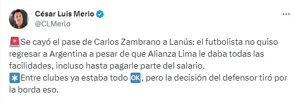 Posteo de César Luis Merlo.