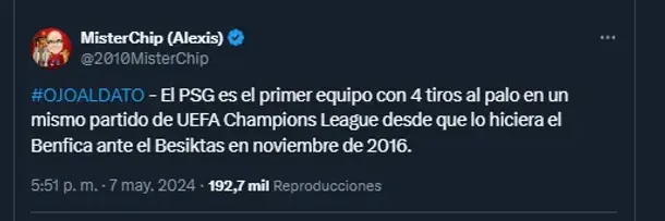 MisterChip a través de sus redes sociales con un dato sobre el PSG