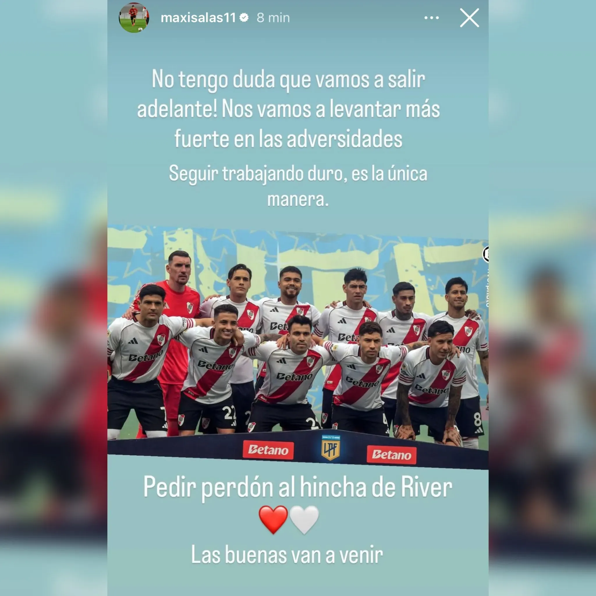La historia de Salas en Instagram dirigida hacia el hincha de River.