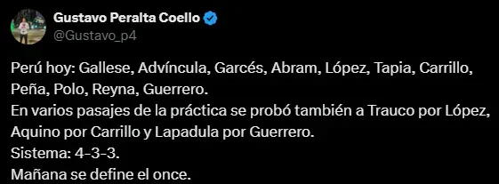 El once de la Selección Peruana (Foto: X).