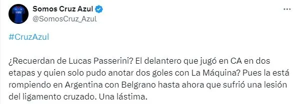 La reacción de Cruz Azul ante la lesión de Lucas Passerini (X)