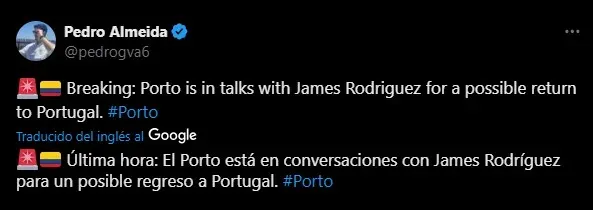 James suena para el Porto. (Foto: X / @pedrogva6)