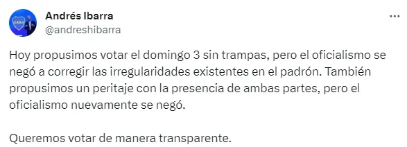 El tuit de Andrés Ibarra, candidato a presidente de Boca.