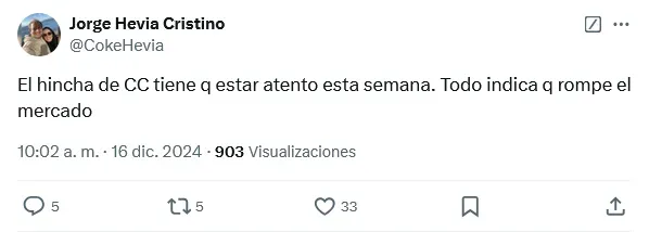 El posteo de Coke Hevia.