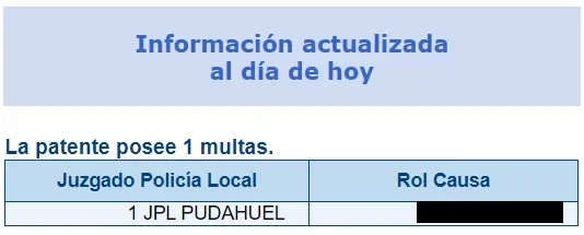 Captura de una multa de tránsito impaga.