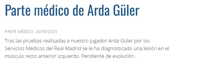 El comunicado del Real Madrid en su página oficial.