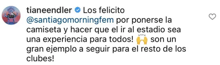 Las felicitaciones de Tiane Endler para Santiago Morning. Foto: Reproducción Instagram.
