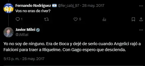 Milei deseó el descenso de Boca.