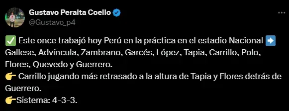 El once de la Selección Peruana (Foto: X @Gustavo_p4).