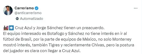 Los 4 equipos que buscan robarle a Cruz Azul el fichaje de Sánchez (X)