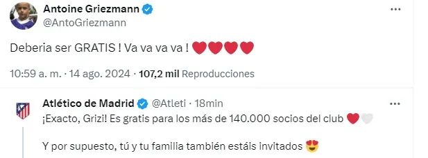 El ida y vuelta de Antonie Griezmann con el Atlético de Madrid en Twitter.