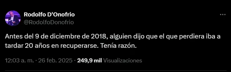 El posteo de Rodolfo D’Onofrio.