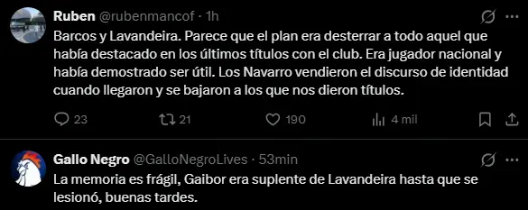 Hinchas molestos con la salida de Lavandeira (Foto: X).