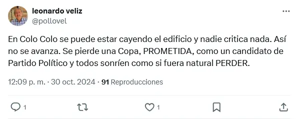 El comentario de Véliz en X.